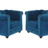 Vente-unique Fauteuil Stof-Set Van 2 Fauteuils Chesterfield - Fluweel - Eend Blauw