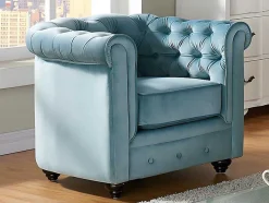 Vente-unique Fauteuil Stof Fluweel / Suedine-Set Van 2 Fauteuils Chesterfield - Fluweel - Pastel Blauw