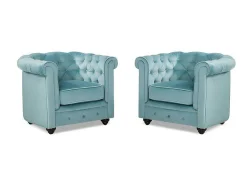 Vente-unique Fauteuil Stof Fluweel / Suedine-Set Van 2 Fauteuils Chesterfield - Fluweel - Pastel Blauw