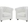 Vente-unique Fauteuil Leer-Set Van 2 Fauteuils Van Buffelleer Chesterfield - Wit