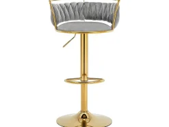 Vente-unique Barkruk-Set Van 4 Fluwelen Barkrukken - In Hoogte Verstelbaar - Grijs En Goudkleurig Metaal