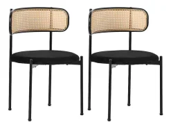 ModernLuxe Stoel-Set Van 2 Fluwelen En Rotan Stoelen - Metalen Poten - Zwart