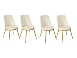 ModernLuxe Stoel-Set Van 4 Fluwelen Gestoffeerde Stoelen Met Rugleuning - Goud Metalen Structuur - Beige