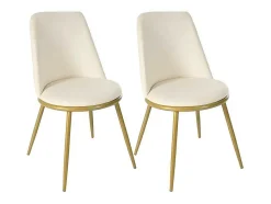 ModernLuxe Stoel-Set Van 4 Fluwelen Gestoffeerde Stoelen Met Rugleuning - Goud Metalen Structuur - Beige
