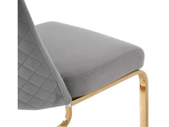 ModernLuxe Stoel-Set Van 4 Fluwelen Sledestoelen - Rugleuning Ruitpatroon - Onderstel Goudkleurig Metaal - Grijs