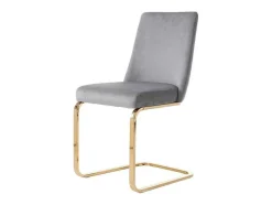 ModernLuxe Stoel-Set Van 4 Fluwelen Sledestoelen - Rugleuning Ruitpatroon - Onderstel Goudkleurig Metaal - Grijs
