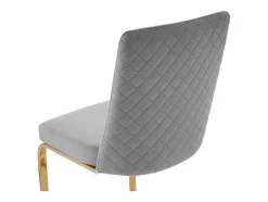 ModernLuxe Stoel-Set Van 4 Fluwelen Sledestoelen - Rugleuning Ruitpatroon - Onderstel Goudkleurig Metaal - Grijs