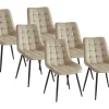 Vente-unique Stoel-Set Van 6 Gewatteerde Stoelen - Velours En Zwart Metaal - Beige - Ollua