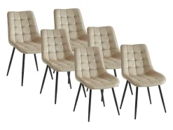 Vente-unique Stoel-Set Van 6 Gewatteerde Stoelen - Velours En Zwart Metaal - Beige - Ollua