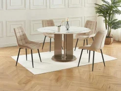 Vente-unique Stoel-Set Van 6 Gewatteerde Stoelen - Velours En Zwart Metaal - Beige - Ollua