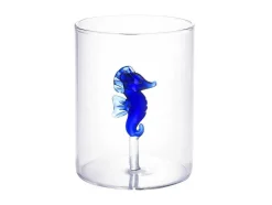 OZAIA Glas-Set Van 4 Glazen Met Walvissen En Zeepaardjes - Transparant En Blauw - O7,5 X H9,5 Cm - Parasa