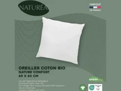 NATUREA Hoofdkussen-Set Van 2 Hoofdkussens Van Biologisch Katoen 60 X 60 Cm Van - 550 G/M - Bruine Bies - Nature Confort