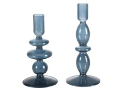 OZAIA Kandelaar En Kaars-Set Van 2 Kandelaars - D9 X H21 Cm En D9 X H18,5 Cm - Glas - Blauw - Kandie