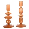 OZAIA Kandelaar En Kaars-Set Van 2 Kandelaars - H21 En 18,5 Cm - Glas - Oranje - Kandie
