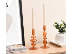 OZAIA Kandelaar En Kaars-Set Van 2 Kandelaars - H21 En 18,5 Cm - Glas - Oranje - Kandie