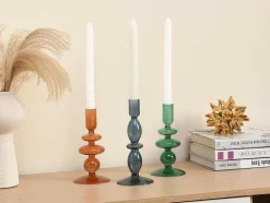 OZAIA Kandelaar En Kaars-Set Van 2 Kandelaars - H21 En 18,5 Cm - Glas - Oranje - Kandie