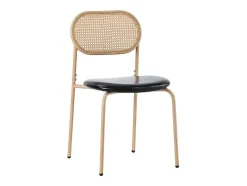 ModernLuxe Stoel-Set Van 4 Kunstleer En Rotan Stoelen - Metalen Poten - Zwart