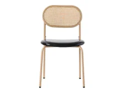 ModernLuxe Stoel-Set Van 4 Kunstleer En Rotan Stoelen - Metalen Poten - Zwart