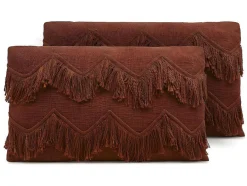 OZAIA Huistextiel-Set Van 2 Kussens 100% Katoen Met Franjes Bonel - 30 X 50 Cm - Terracotta