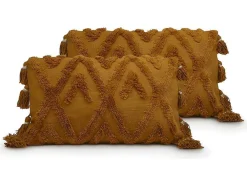 OZAIA Huistextiel-Set Van 2 Kussens Met Pompons Aspen - Getuft Katoen - 30 X 50 Cm - Bronze