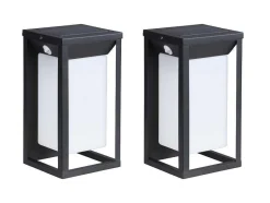 SOLARGEO Tuinlamp-Set Van 2 Led-Buitenwandlampen Op Zonne-Energie - L. 15 X H. 30 Cm - Metaal - Zwart - Fozzano