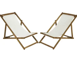 MYLIA Ligstoel-Set Van 2 Ligbedden In Wit En Naturel Acaciahout Prato - Opvouwbaar