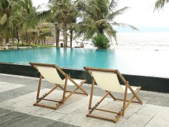 MYLIA Ligstoel-Set Van 2 Ligbedden In Wit En Naturel Acaciahout Prato - Opvouwbaar