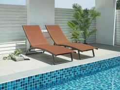 MYLIA Ligstoel-Set Van 2 Ligstoelen Met Verschillende Standen Van Aluminium En Textileen - Terracotta - Saranda Van