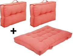 OZAIA Tuindecoratie-Set Van 1 Matras + 2 Katoenen Paletkussens - Koraal - Baila