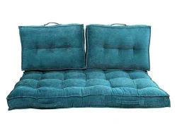 OZAIA Huistextiel-Set Van 1 Matras + 2 Palletkussens Van Ribfluweel - Blauw - Baila
