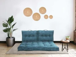 OZAIA Huistextiel-Set Van 1 Matras + 2 Palletkussens Van Ribfluweel - Blauw - Baila
