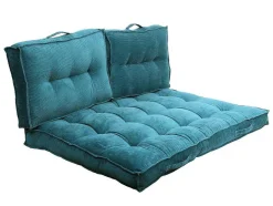 OZAIA Huistextiel-Set Van 1 Matras + 2 Palletkussens Van Ribfluweel - Blauw - Baila