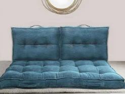 OZAIA Huistextiel-Set Van 1 Matras + 2 Palletkussens Van Ribfluweel - Blauw - Baila