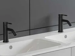 Shower & Design Kraan-Set Van 2 Mechanische Mengkranen Met Ronde Vorm Van Geborsteld Roestvrij Staal - Mat Zwart - H17 Cm - Salavan