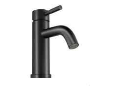 Shower & Design Kraan-Set Van 2 Mechanische Mengkranen Met Ronde Vorm Van Geborsteld Roestvrij Staal - Mat Zwart - H17 Cm - Salavan