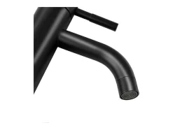 Shower & Design Kraan-Set Van 2 Mechanische Mengkranen Met Ronde Vorm Van Geborsteld Roestvrij Staal - Mat Zwart - H17 Cm - Salavan