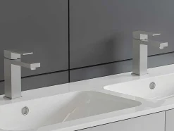 Shower & Design Kraan-Set Van 2 Mechanische Mengkranen Met Vierkante Vorm Van Roestvrij Staal - Geborsteld Nikkelkleurig - H17,3 Cm - Canilas