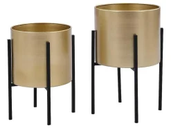 OZAIA Decoratieobject Voor Binnen-Set Van 2 Metalen Bloempotten - D25 X H39 En D23 X H35,5 - Goud En Zwart - Edmee