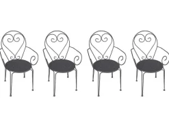 MYLIA Tuinset-Set Van 4 Metalen Tuinstoelen Met Smeedijzereffectt Met Armleuningen - Antraciet - Guermantes