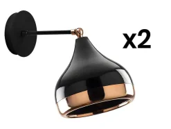 OZAIA Wandlamp-Set Van 2 Metalen Wandlampen Met Verstelbare Kap Yildo - D. 17 X H. 28 Cm - Zwart En Koperkleurig