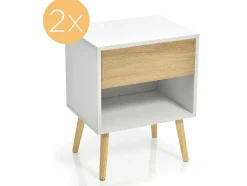ModernLuxe Nachtkastje-Set Van 2 Nachtkastjes - 1 Lade En 1 Nis - Wit