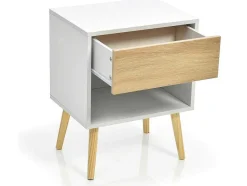 ModernLuxe Nachtkastje-Set Van 2 Nachtkastjes - 1 Lade En 1 Nis - Wit