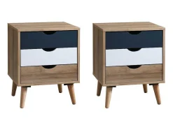 Vente-unique Kindermeubel-Set Van 2 Nachtkastjes 3 Lades - Kleur: Naturel, Wit En Marineblauw - Lurvia
