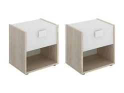 Vente-unique Kindermeubel-Set Van 2 Nachtkastjes Met 1 Lade En 1 Nis - Sonia - Materiaal: Naturel En Wit - Sonia