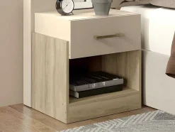 Vente-unique Nachtkastje-Set Van 2 Nachtkastjes Met 1 Lade En 1 Opbergvak Kleuren: Houtlook En Ivoorwit Bodil Ii