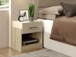 Vente-unique Nachtkastje-Set Van 2 Nachtkastjes Met 1 Lade En 1 Opbergvak Kleuren: Houtlook En Ivoorwit Bodil Ii