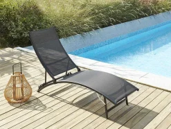 MYLIA Ligstoel-Set Van 2 Opstapelbare Ligstoelen Van Aluminium En Textileen - Zwart - Zensia
