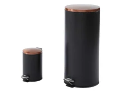 OZAIA Keukenaccessoire En -Opbergruimte-Set Van 2 Roestvrijstalen Pedaalemmers Pira - 30L En 3L - Zwart En Koper