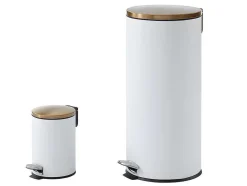 OZAIA Keukenaccessoire En -Opbergruimte-Set Van 2 Roestvrijstalen Pedaalemmers Pira - 30L En 3L - Wit En Goudkleurig