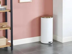 OZAIA Keukenaccessoire En -Opbergruimte-Set Van 2 Roestvrijstalen Pedaalemmers Pira - 30L En 3L - Wit En Goudkleurig